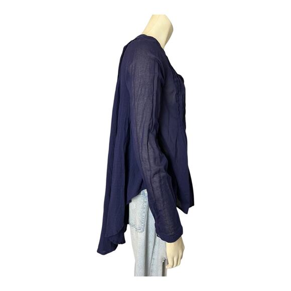 Free People Blue Hi-Lo high low Blouse Shirt sz Small - Picture 4 of 12